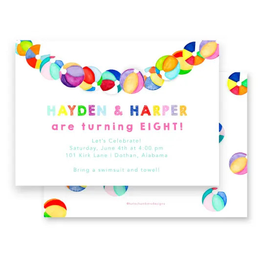 Beach Ball Banner Birthday Party Invitation