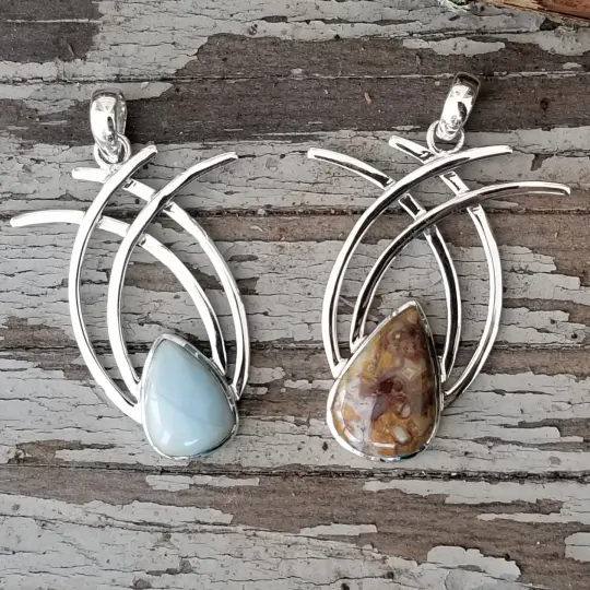 Wings - Gray Larimar Pendant in Sterling Silver
