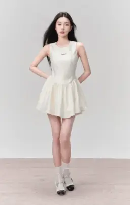 Cream White Sleeveless Jacquard Mini Dress Women With Corset Style Bodice R9450
