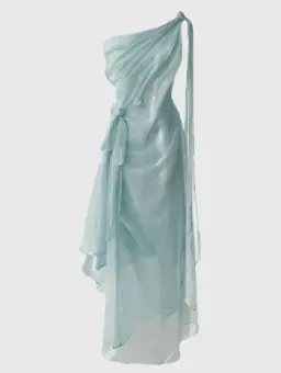 Elegant Mint Green Sheath One-shoulder Organza Bodycon Maxi Women Dress Evening Dress RS296