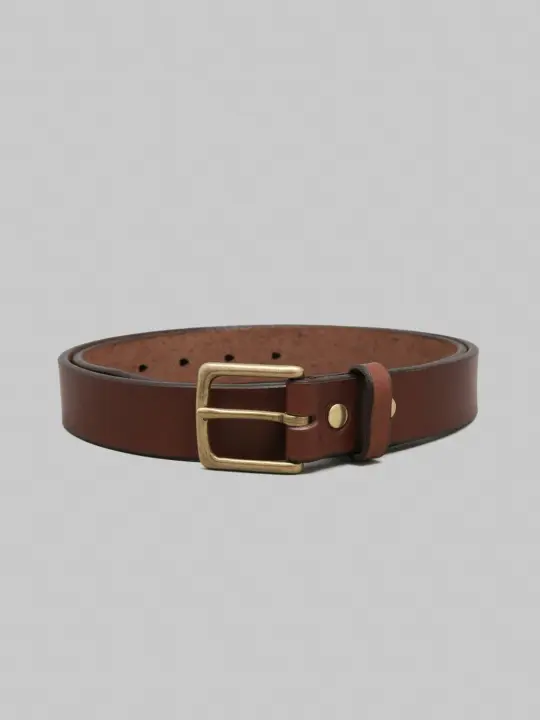 Momotaro Jeans MMGD1001 Gold Buckle Benz Leather Belt Brown