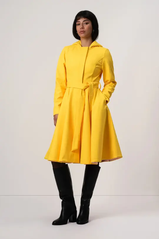 Fitted and Flared Coat with Full Circle Skirt in Bright Yellow | Yellow Sun