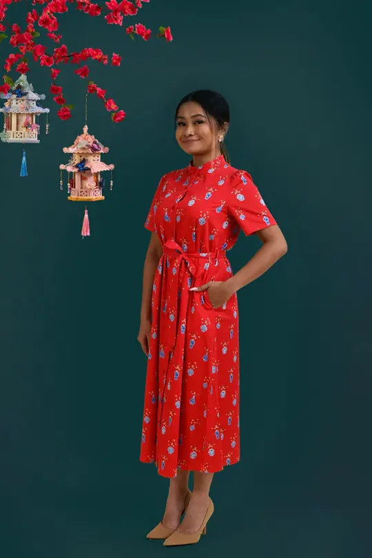 Ladies Sasha Dress - Red Vases
