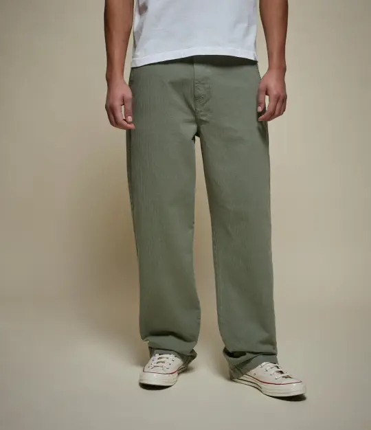 Cotton Herringbone Straight Leg Pants