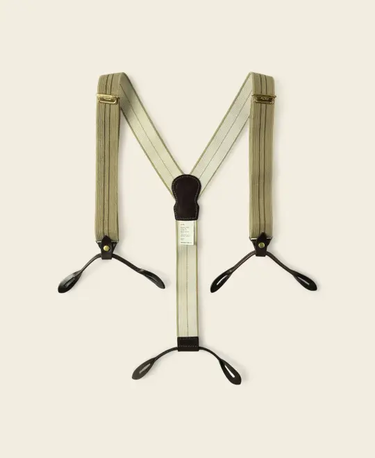 Vintage Striped Y-Back Button-On Suspenders – Khaki