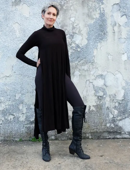 Turtleneck Vented Wanderer Below Knee Dress