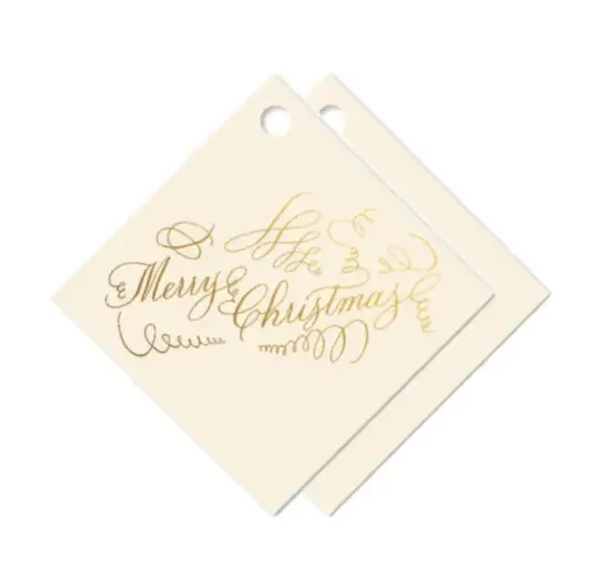 "Merry Christmas"  on Gold Holiday Ivory Tags, Set of 15
