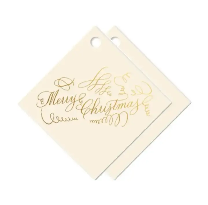"Merry Christmas"  on Gold Holiday Ivory Tags, Set of 15