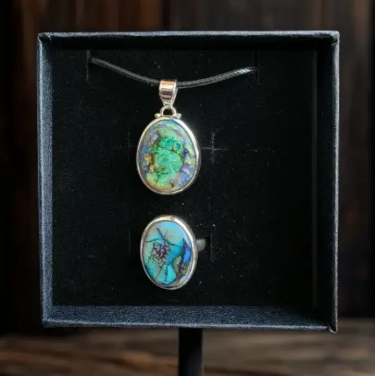 Wings of Light Monarch Opals in Sterling Silver - Ring & Pendant Set