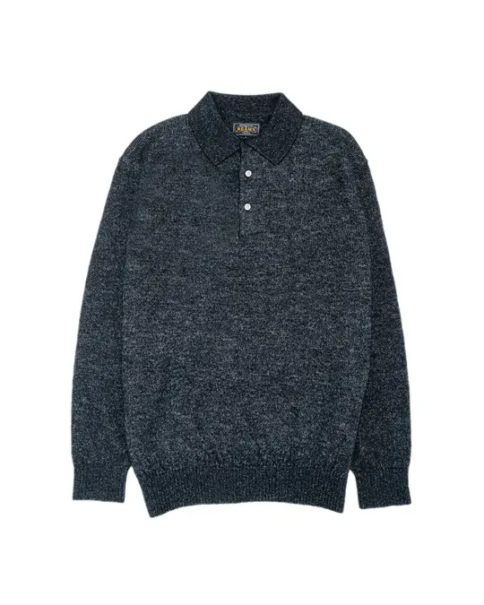 Beams Plus Knit Polo 9G Wool Silk Shaggy Black