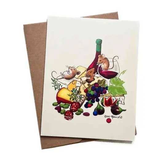 Wine and Cheese Mice Card