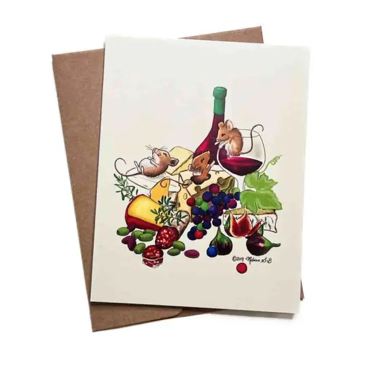 Wine and Cheese Mice Card, Wholesale 6 Pack