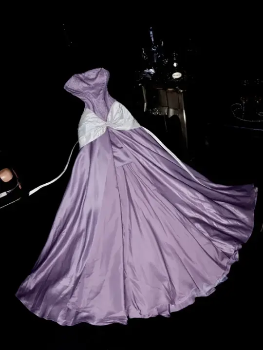 Purple strapless fitted long ball gown R7016