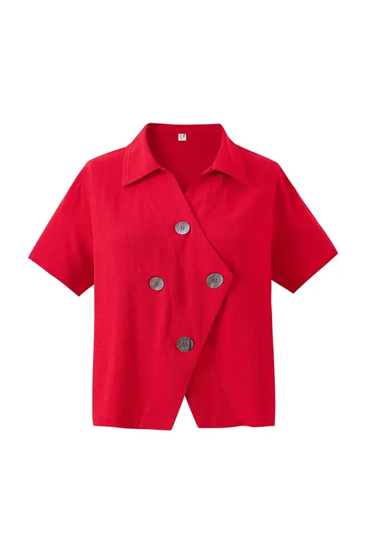 Quad Button Soft Linen Shirt Maraschino