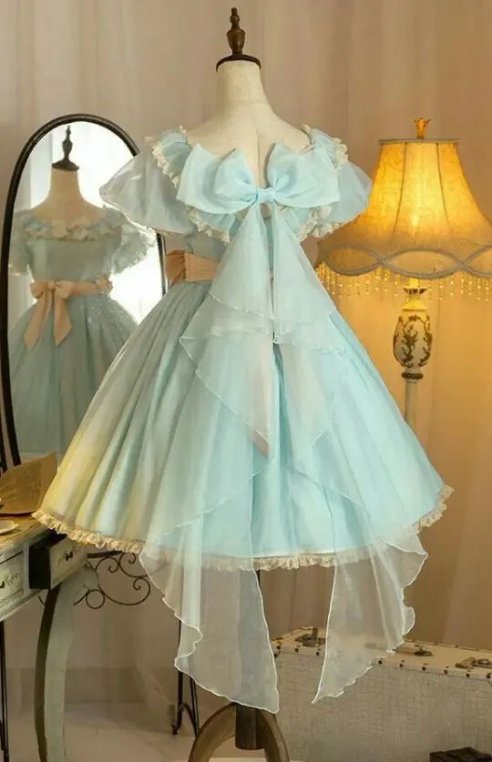 Cute Mint Green Homecoming Dress ,Bow Back Accessory Mini Birthday Dress RS1226