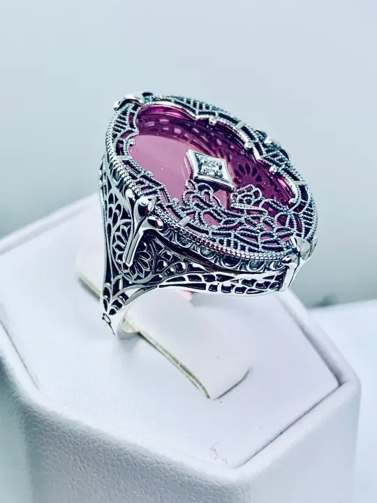 Petal Pink Camphor Glass Ring, Size 8, Oval Stained-Glass with inset, Looking Glass #D594 - Ready to Ship