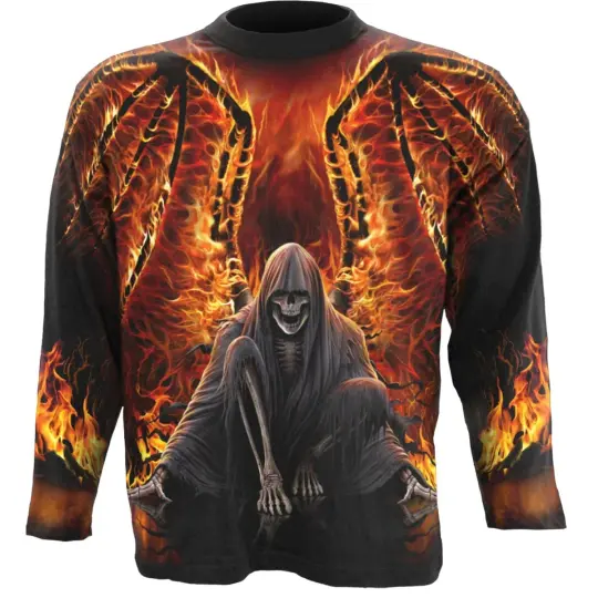 FLAMING DEATH Allover Longsleeve T-Shirt Black
