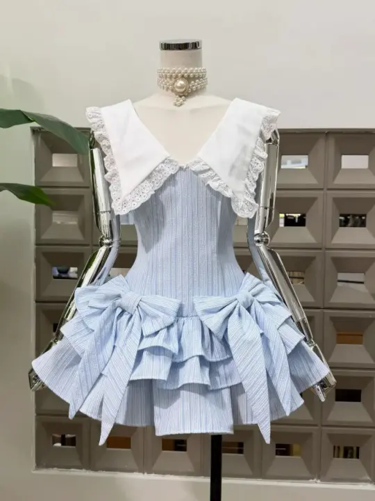 Elegant Blue Ruffled A-Line Sailor Collar Corset Mini Homecoming Dress RS749
