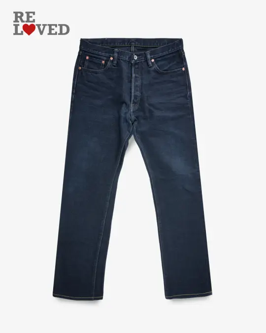 21oz Selvedge Denim Relaxed Tapered Cut Jeans - Indigo Overdyed Black (IH-888s-21od) Tag 36, Hemmed to 32.5"