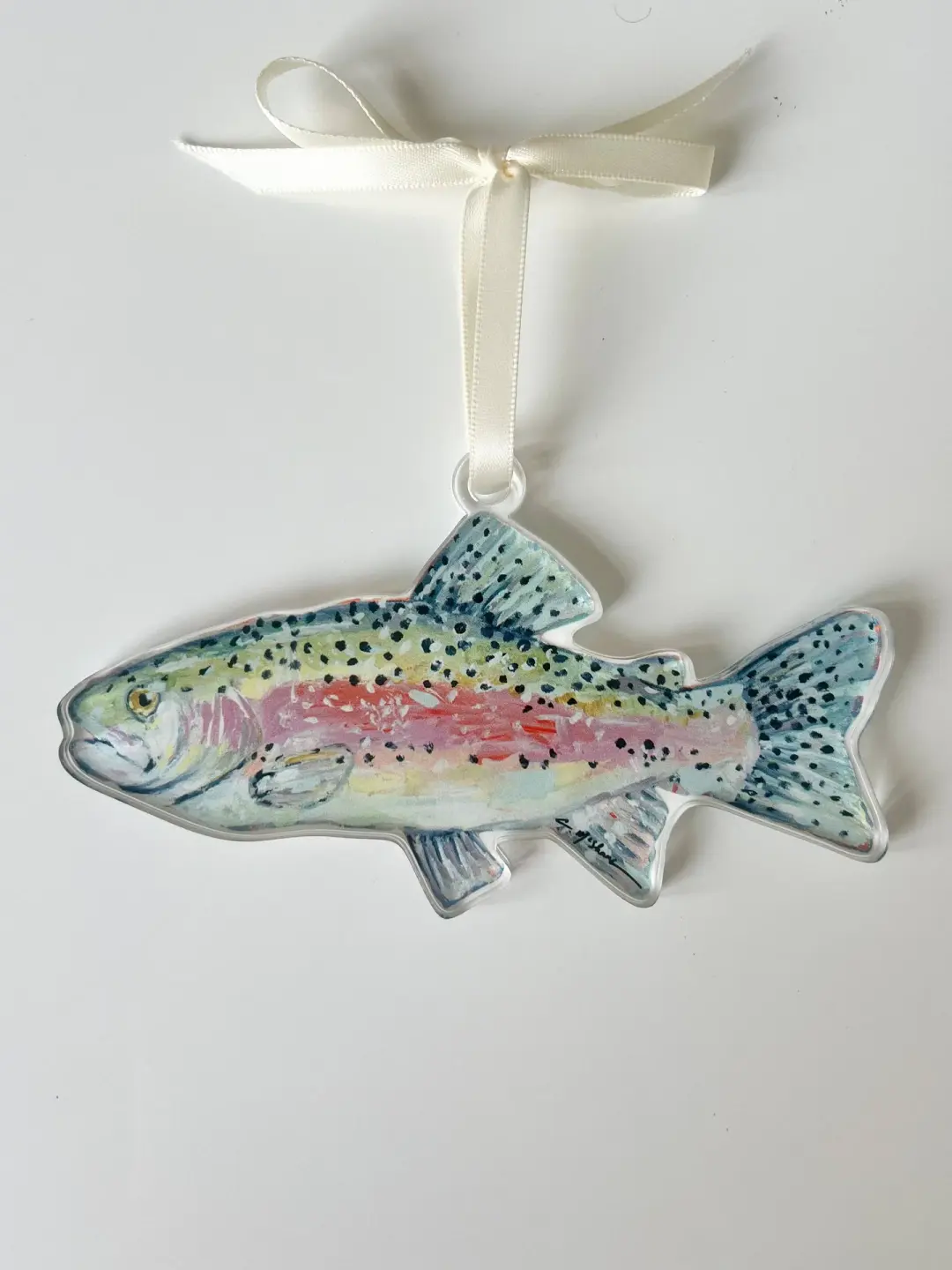Chasing Rainbows trout Acrylic Christmas Ornament