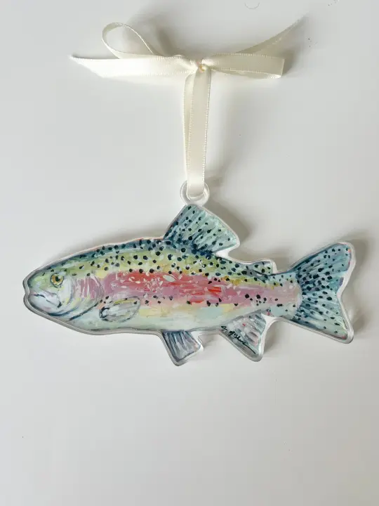 Chasing Rainbows trout Acrylic Christmas Ornament