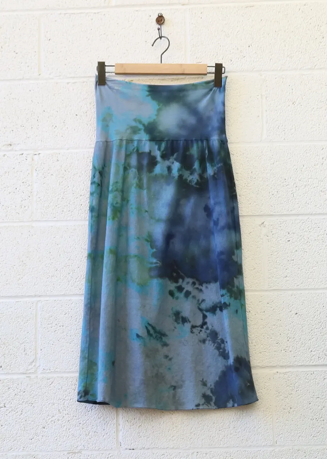 OOAK - Pencil Below Knee Skirt  / L / MED Hemp/Organic Cotton / Ice Dye (181)