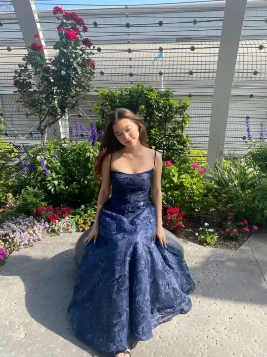 Elegant Tulle Printed Women's Prom Gown Navy Waist Fitted Maxi Evening Dress Birthday Dress — Fall Outfit 2026 New  RS3342