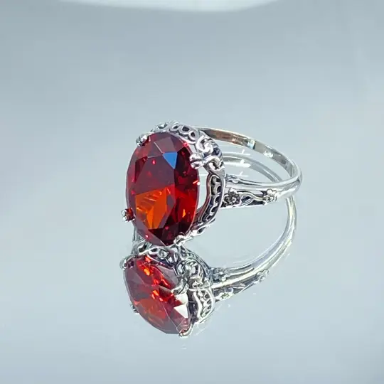 Garnet CZ Ring, Edwardian Antique Reproduction Jewelry #D70