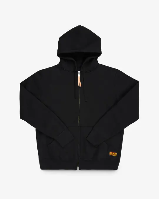 14oz Ultra Heavyweight Loopwheel Cotton Zip Up Hoodie - Black