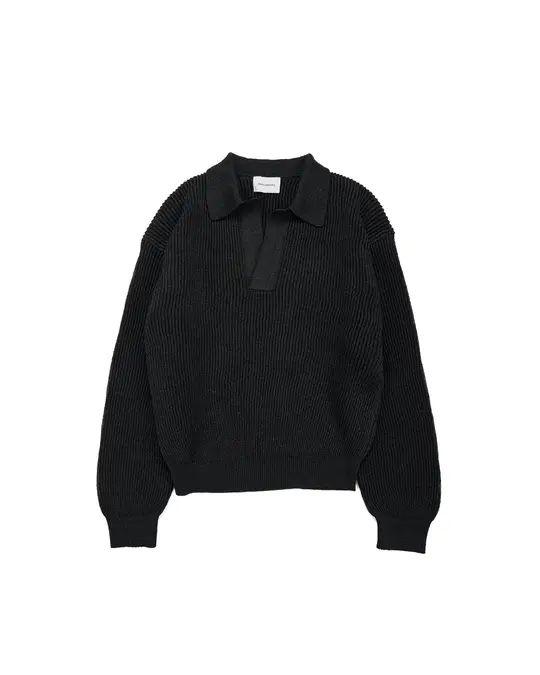 MARKAWARE Organic Cotton Japanese Paper Silk Yarn Skipper Rib Jumper Black