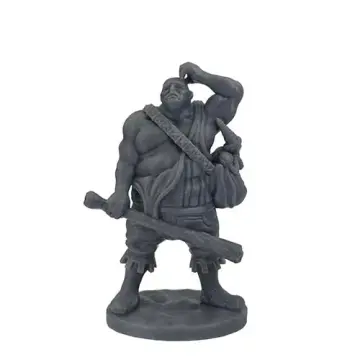 Unpainted 28mm 3D-printed resin hill giant scratching his head with a club over one shoulder - tabletop RPG miniature for D&D, Pathfinder & wargaming