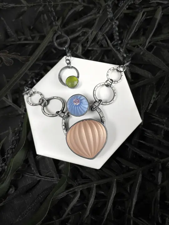 Frosty Pink & Blue Vintage Glass Necklace
