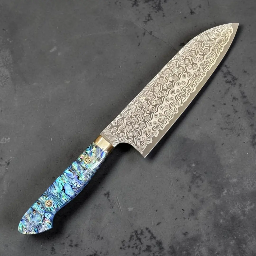 Nigara SG2 Anmon Damascus Santoku with Abalone Western Handle