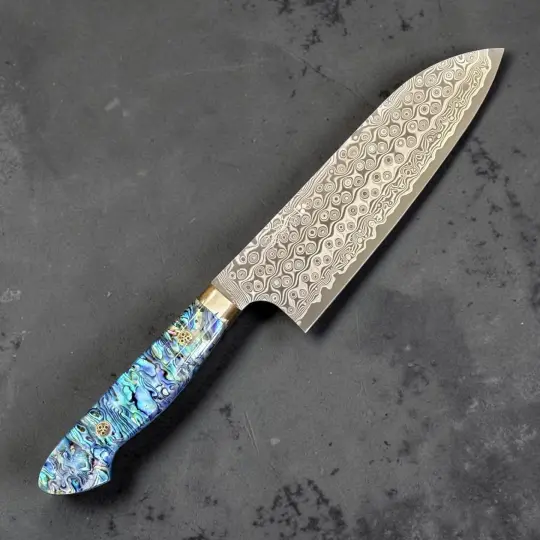 Nigara SG2 Anmon Damascus Santoku with Abalone Western Handle