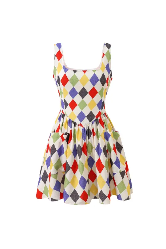 Trad Mistress Soft Linen Mini Dress Harlequin