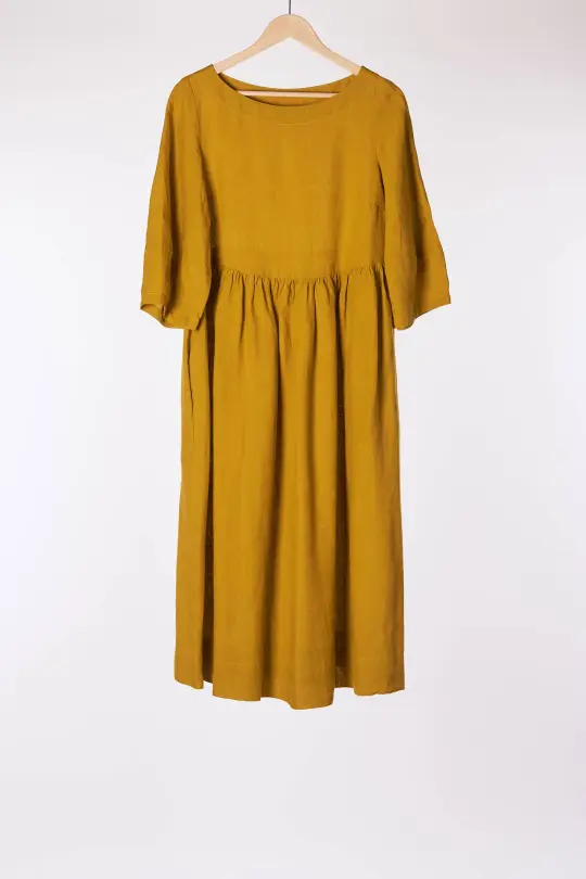 Smock Gaia Dress, 3/4 Sleeve, Golden Palm