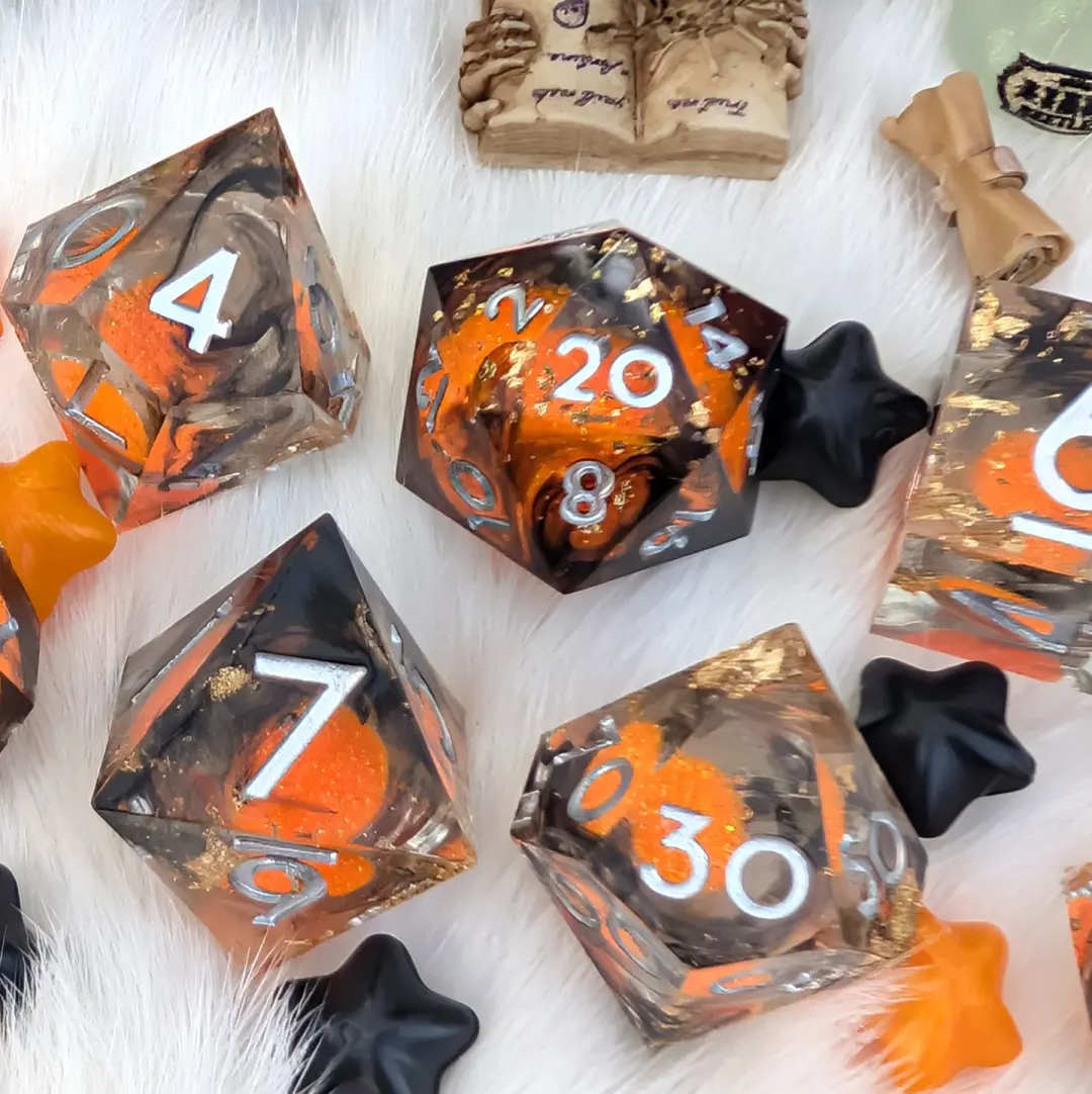 Halloween Liquid Core DnD Dice Set - Pumpkin Pyre