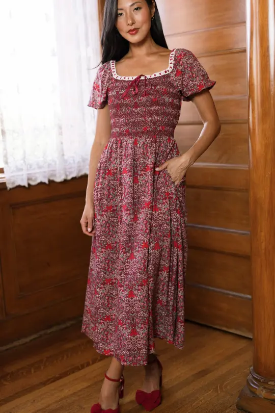 Sunday Best Dress in Garnet Ribboned Garden