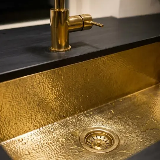 Hammered Unlacquered Brass Kitchen Sink