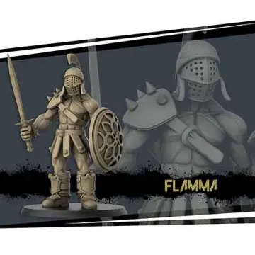 Flamma gladiator miniature in 28mm scale for tabletop RPGs.