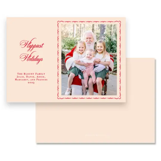 Simple Red and Pink Border with Florentine Design "Happy Holidays" Landscape Holiday Card