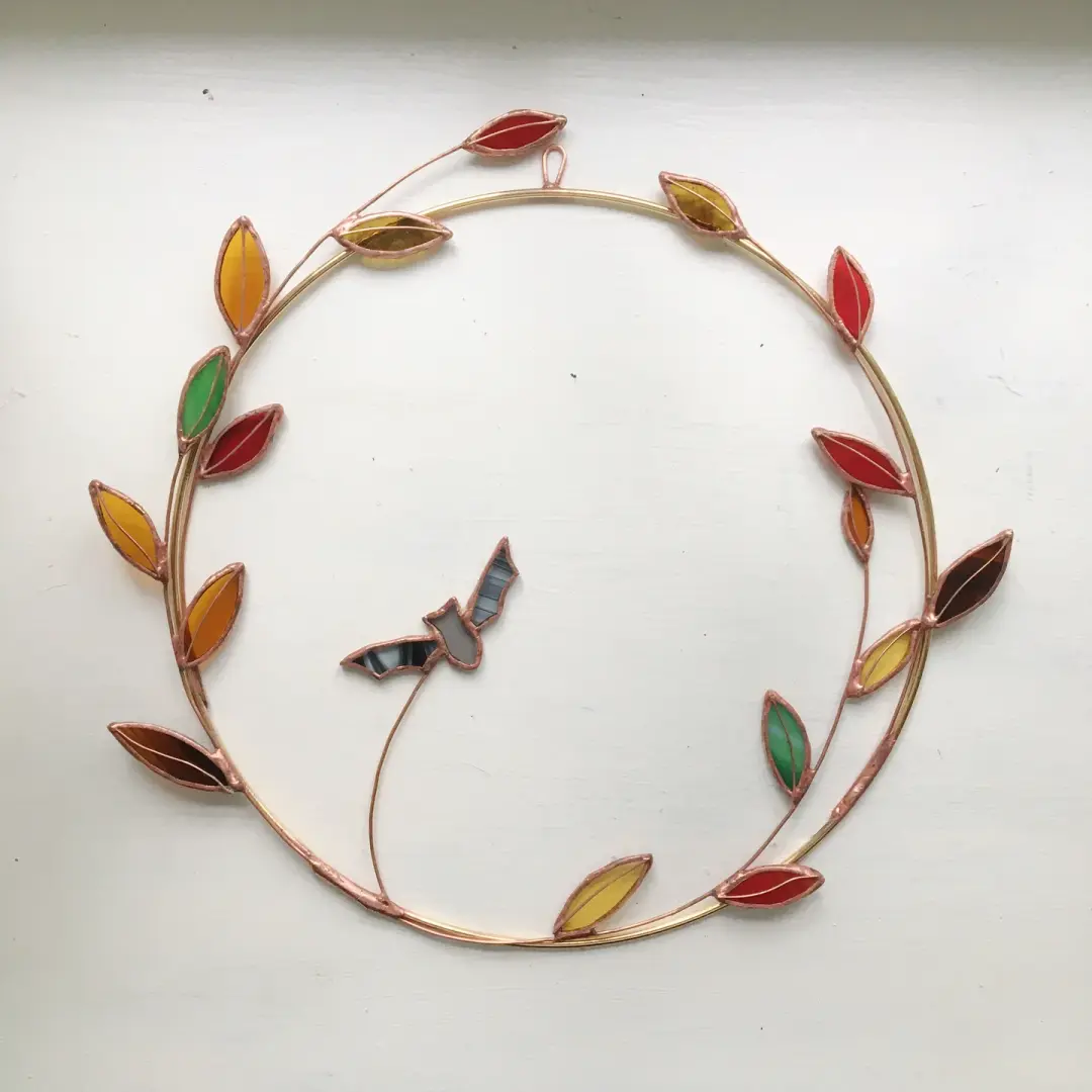 Autumnal Leaf Wreath with Bat