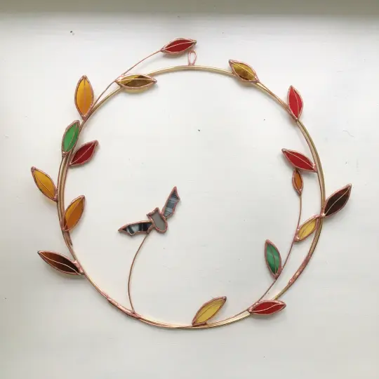 Autumnal Leaf Wreath with Bat
