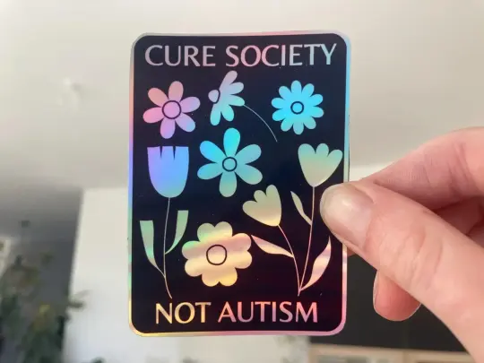 Flower "cure society not autism" holographic sticker