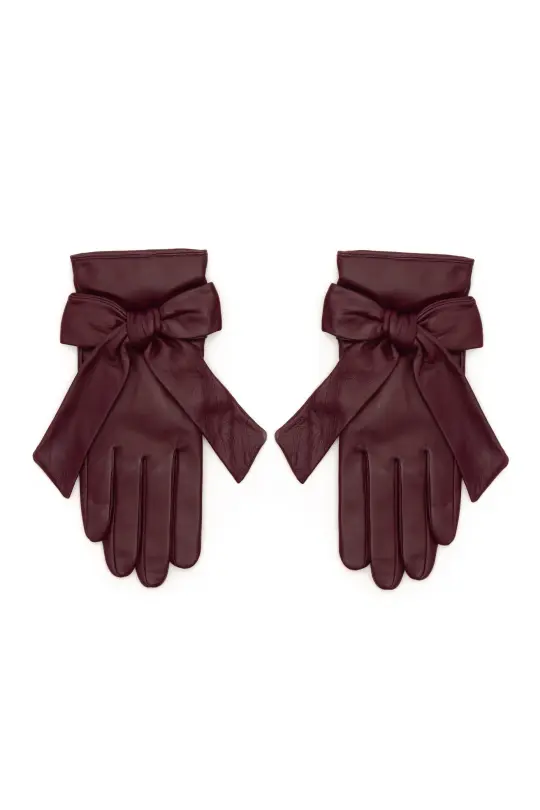 Burgundy Leather Gloves with Cashmere Lining