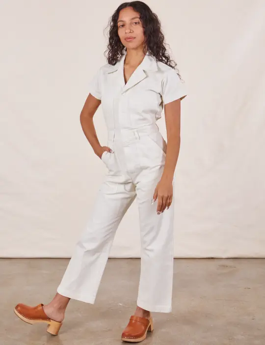 Petite Short Sleeve Jumpsuit - Vintage Tee White