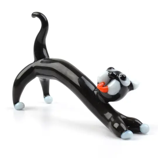 Lazy Black Cat Glass Figurine