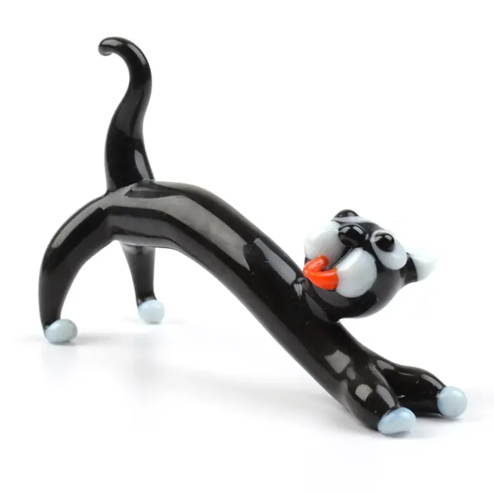 Lazy Black Cat Glass Figurine
