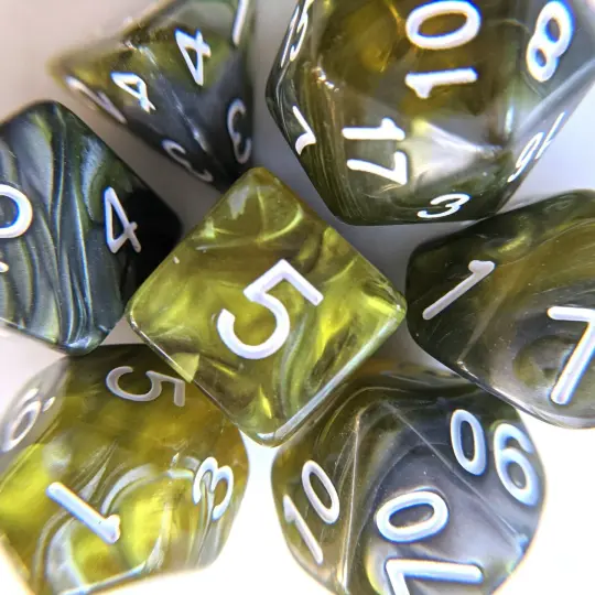 Green Flow Dice Set – 7-Piece Marbled Green Acrylic DnD Dice