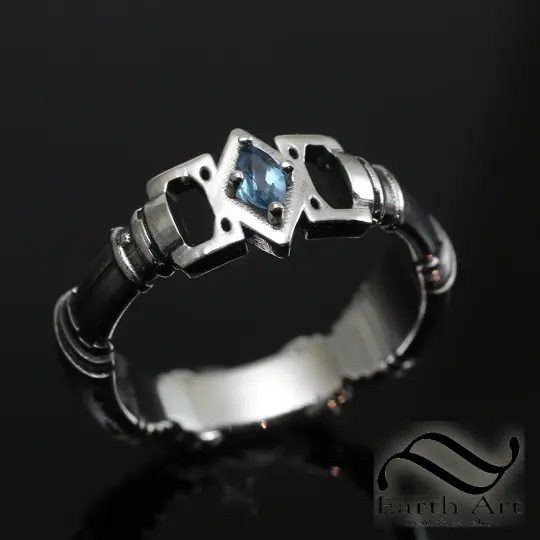 Mens Sonic Screwdriver Inspired Ring - Sterling Silver - With topaz